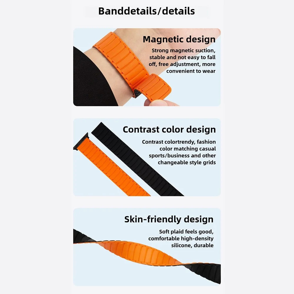 Watch Band For Apple Watch Ultra 3 2 1 49mm / Series 11 10 46mm / 9 8 7 45mm / SE3 SE2 SE 6 5 4 44mm / 3 2 1 42mm 42mm Magnetic Silicone Loop Strap - Grey Red / Beige - 7