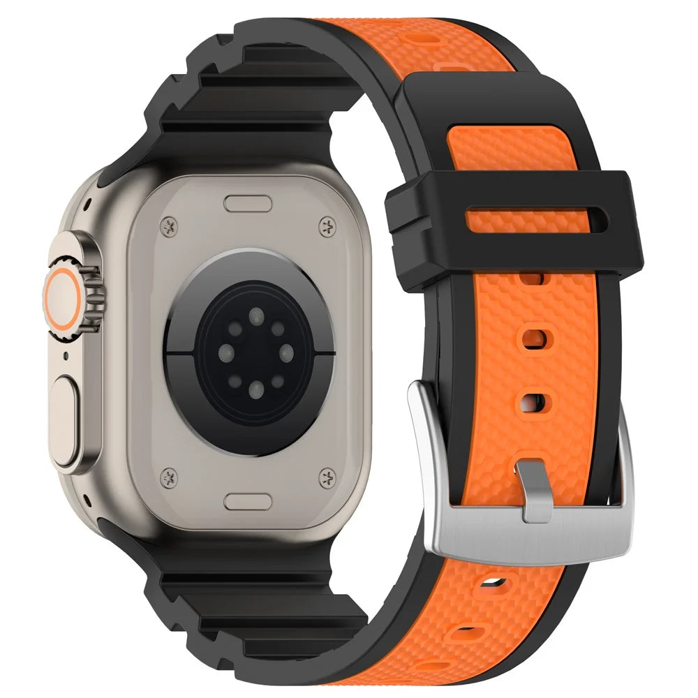 Silicone Band for Apple Watch Series 11 10 42mm / 9 8 7 41mm / SE3 SE2 SE 6 5 4 40mm / 3 2 1 38mm Dual Color Watch Strap - Black / Orange - 3