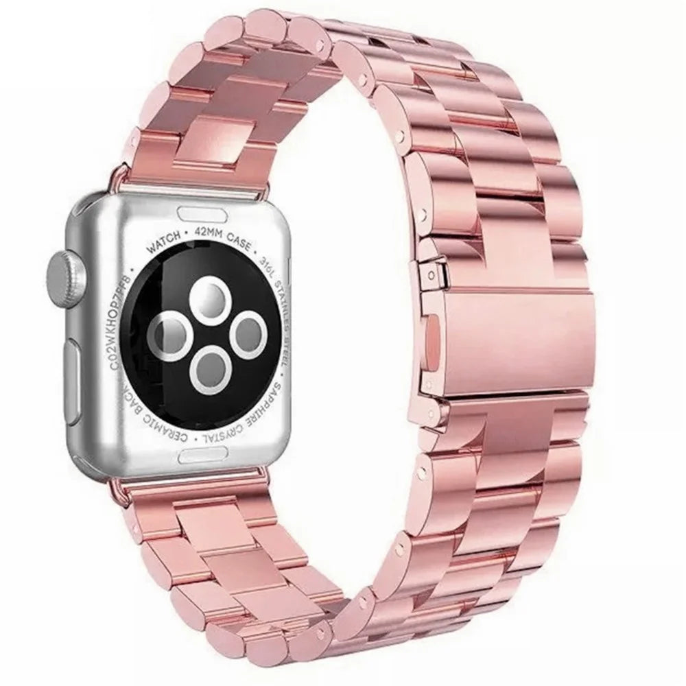 JLT Three Beads Stainless Steel Flat Buckles Watch Strap Band for Apple Watch Series 9 / 8 / 7 / 6 / SE (2023) / SE(2022) 40mm / 3 / 2 / 1 38mm - Pink - 1