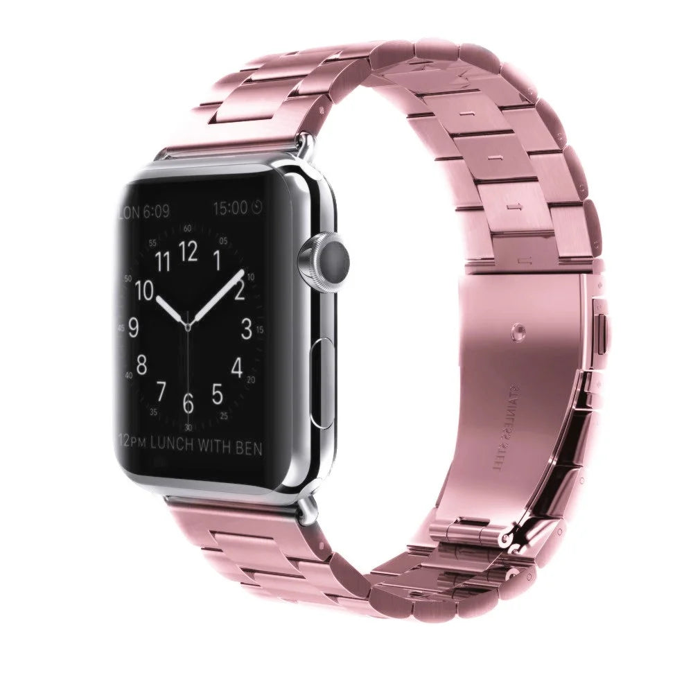 JLT Three Beads Stainless Steel Flat Buckles Watch Strap Band for Apple Watch Series 9 / 8 / 7 / 6 / SE (2023) / SE(2022) 40mm / 3 / 2 / 1 38mm - Pink - 2