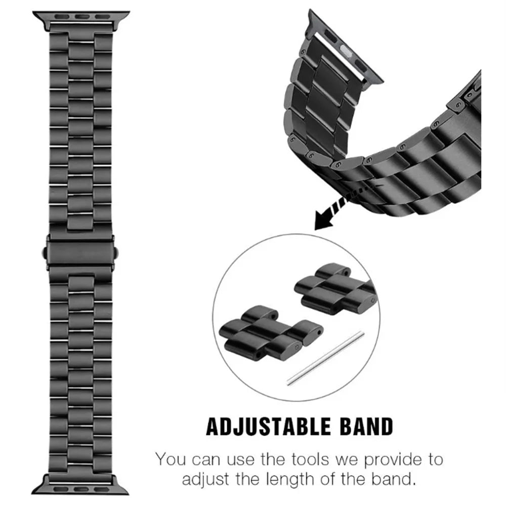 JLT Three Beads Stainless Steel Flat Buckles Watch Strap Band for Apple Watch Series 9 / 8 / 7 / 6 / SE (2023) / SE(2022) 40mm / 3 / 2 / 1 38mm - Pink - 5