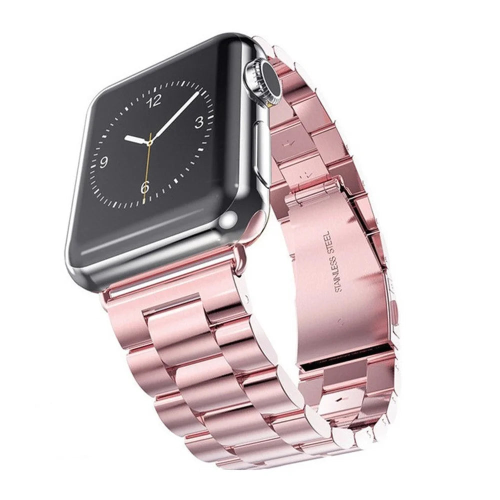 JLT Three Beads Stainless Steel Flat Buckles Watch Strap Band for Apple Watch Series 9 / 8 / 7 / 6 / SE (2023) / SE(2022) 40mm / 3 / 2 / 1 38mm - Pink - 6