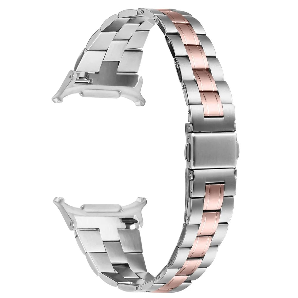 Watch Band For Samsung Galaxy Watch8 44mm / 40mm / Watch8 Classic 46mm Electroplating Stainless Steel Slim Strap - Silver + Rose Gold - 1