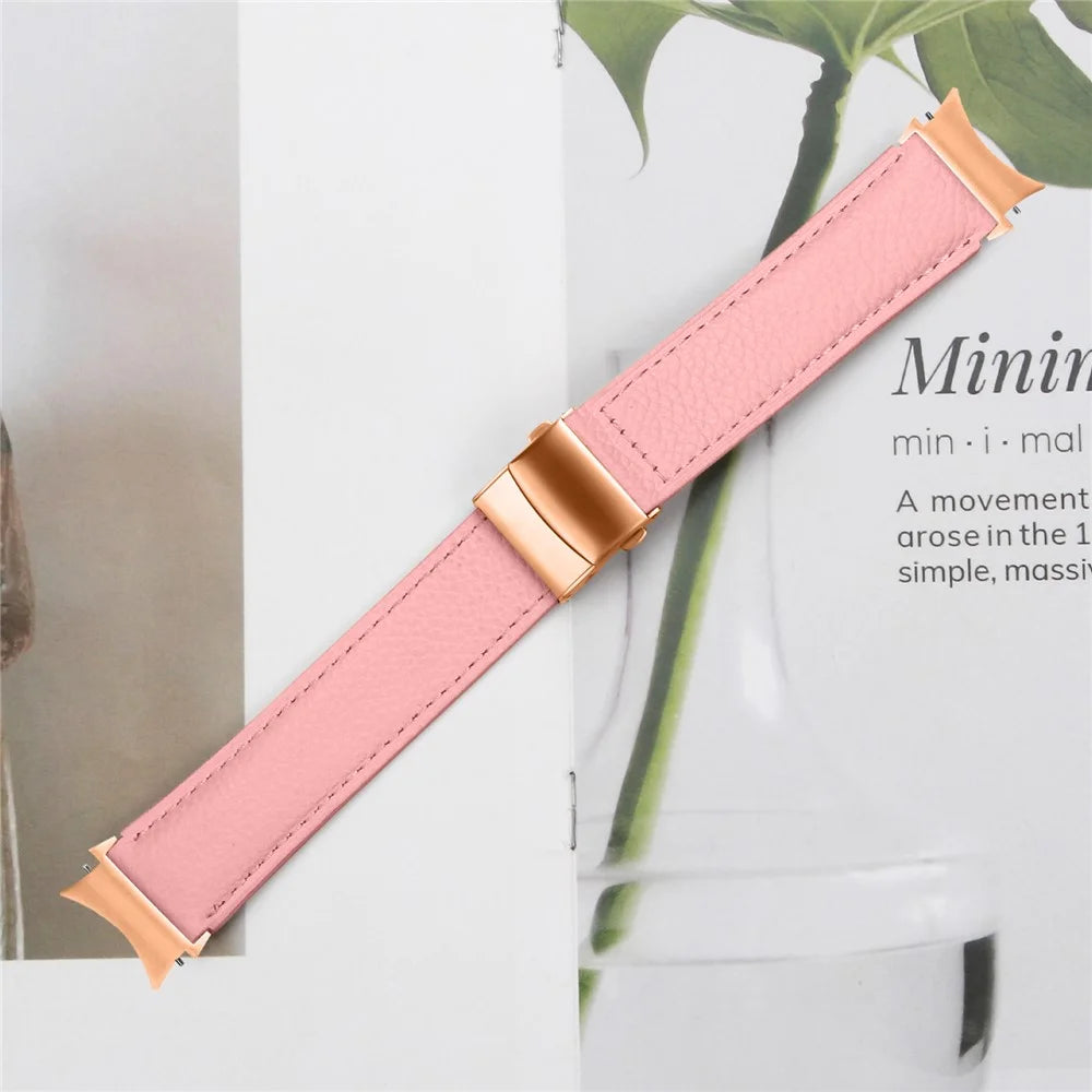 Watch Strap for Samsung Galaxy Watch7 / 6 / 6 Classic / 5 Pro / 5 / 4 Classic / 4 / FE Litchi Texture Leather Band with Rose Gold Buckle - Pink - 3