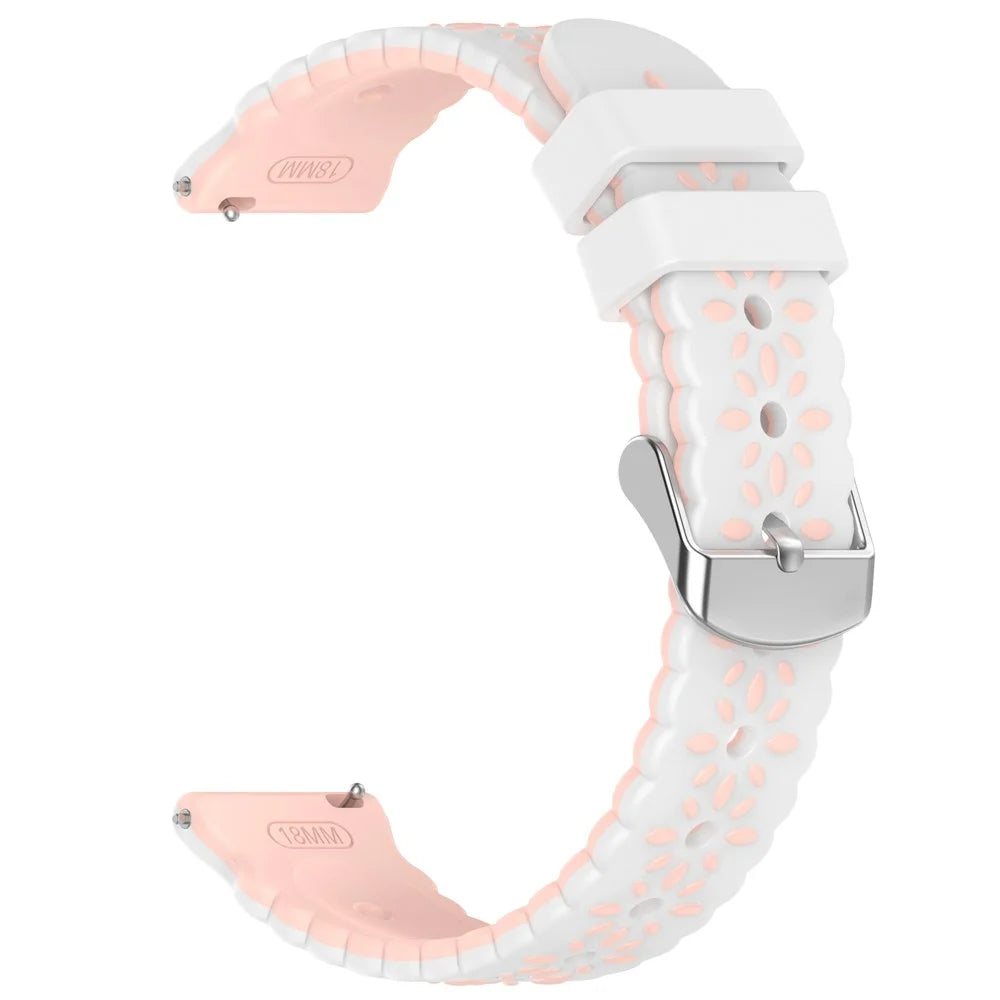 18mm Silicone Strap for Huawei Watch GT 5 Pro 42mm / 5 41mm / 4 41mm Sunflower Pattern Dual Color Watch Band - White / Pink - 2