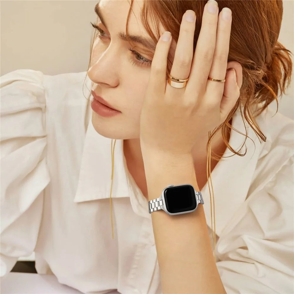Electroplating Color Strap for Apple Watch Series 11 10 42mm / 9 8 7 41mm / SE3 SE2 SE 6 5 4 40mm / 3 2 1 38mm Slim 3-Beads Metal Watch Band - Light Starlight - 7