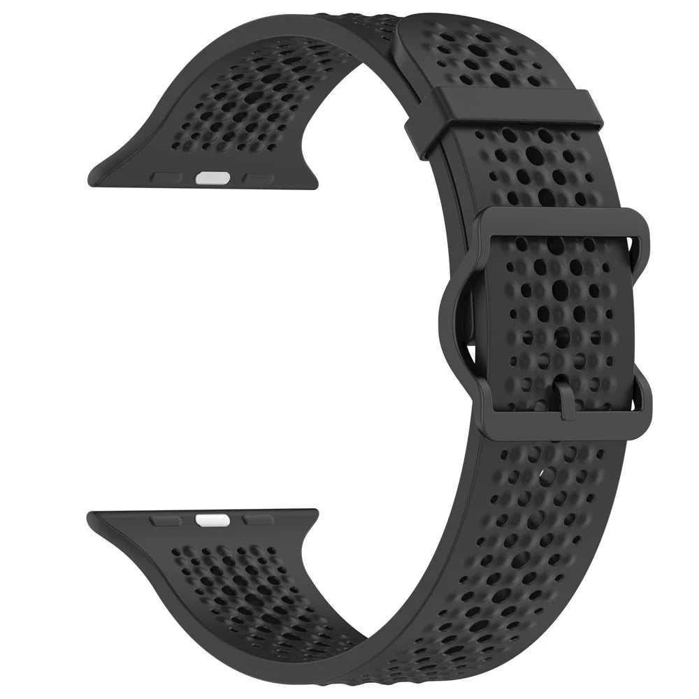 Watch Band for Apple Watch Ultra 3 2 1 49mm / Series 11 10 46mm / 9 8 7 45mm / SE3 SE2 SE 6 5 4 44mm / 3 2 1 42mm Holes Design Adjustable Silicone Strap - Black - 2