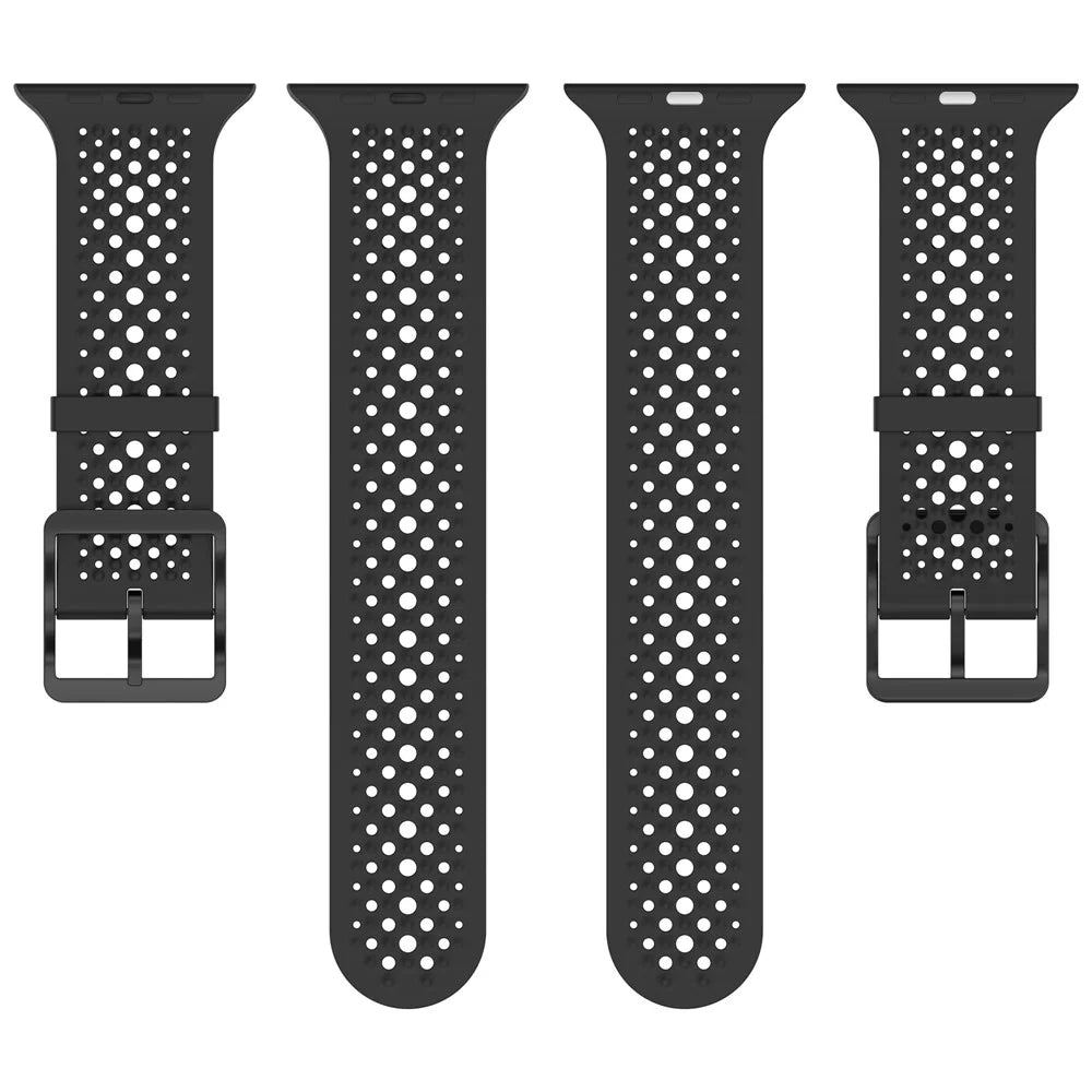 Watch Band for Apple Watch Ultra 3 2 1 49mm / Series 11 10 46mm / 9 8 7 45mm / SE3 SE2 SE 6 5 4 44mm / 3 2 1 42mm Holes Design Adjustable Silicone Strap - Black - 5