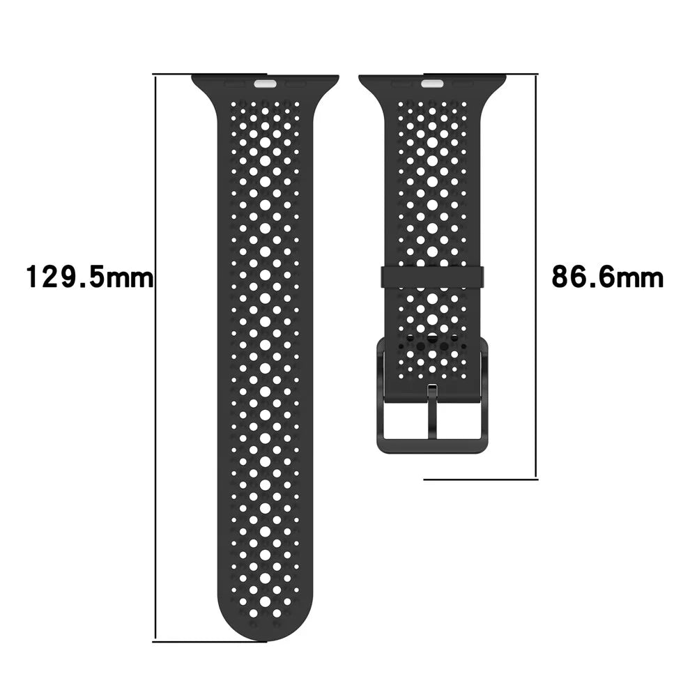 Watch Band for Apple Watch Ultra 3 2 1 49mm / Series 11 10 46mm / 9 8 7 45mm / SE3 SE2 SE 6 5 4 44mm / 3 2 1 42mm Holes Design Adjustable Silicone Strap - Black - 6