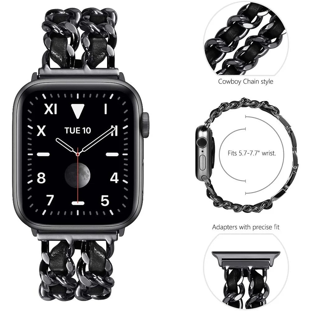 Chain Style Stainless Steel Watch Strap for Apple Watch Series 11 10 42mm / 9 8 7 41mm / SE3 SE2 SE 6 5 4 40mm / 3 2 1 38mm - Black / Black - 2