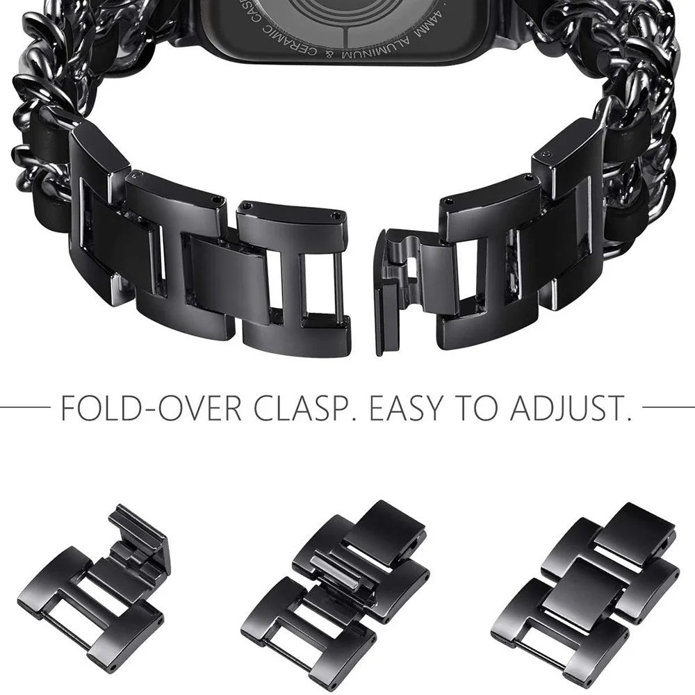 Chain Style Stainless Steel Watch Strap for Apple Watch Series 11 10 42mm / 9 8 7 41mm / SE3 SE2 SE 6 5 4 40mm / 3 2 1 38mm - Black / Black - 3