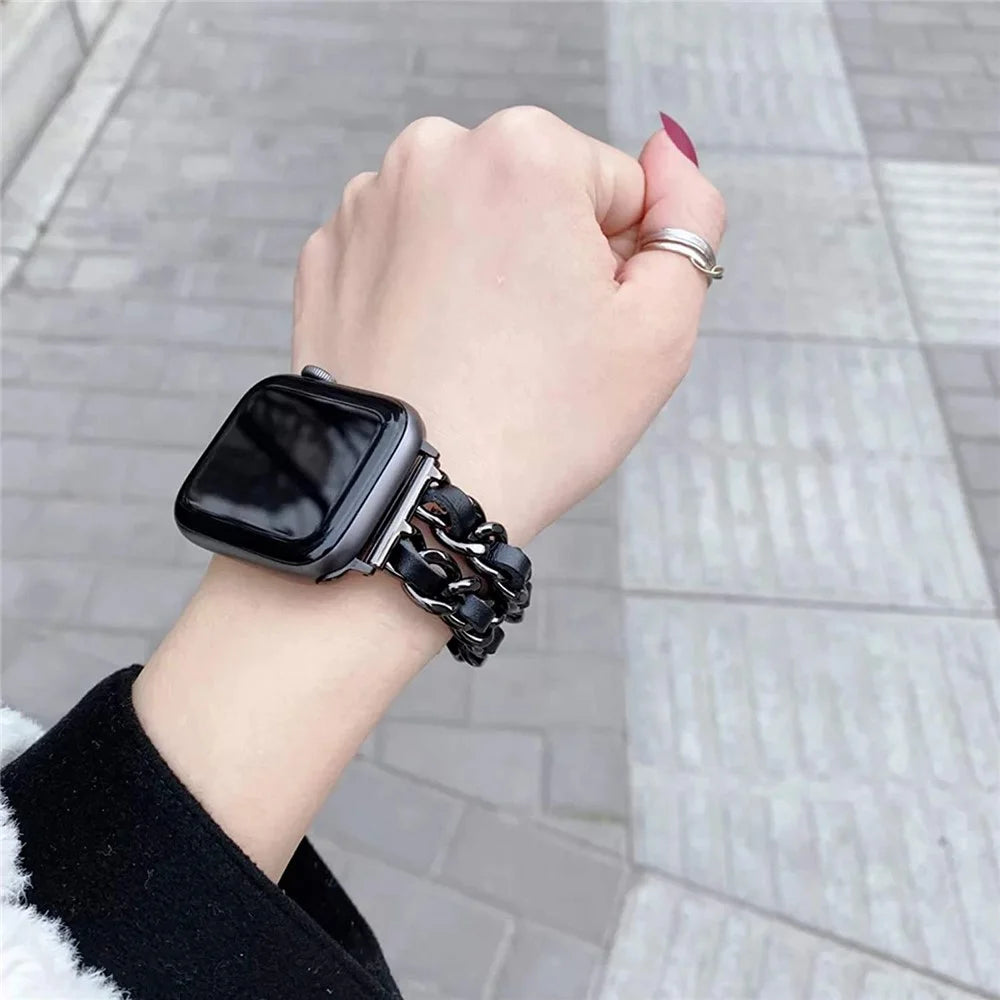 Chain Style Stainless Steel Watch Strap for Apple Watch Series 11 10 42mm / 9 8 7 41mm / SE3 SE2 SE 6 5 4 40mm / 3 2 1 38mm - Black / Black - 5