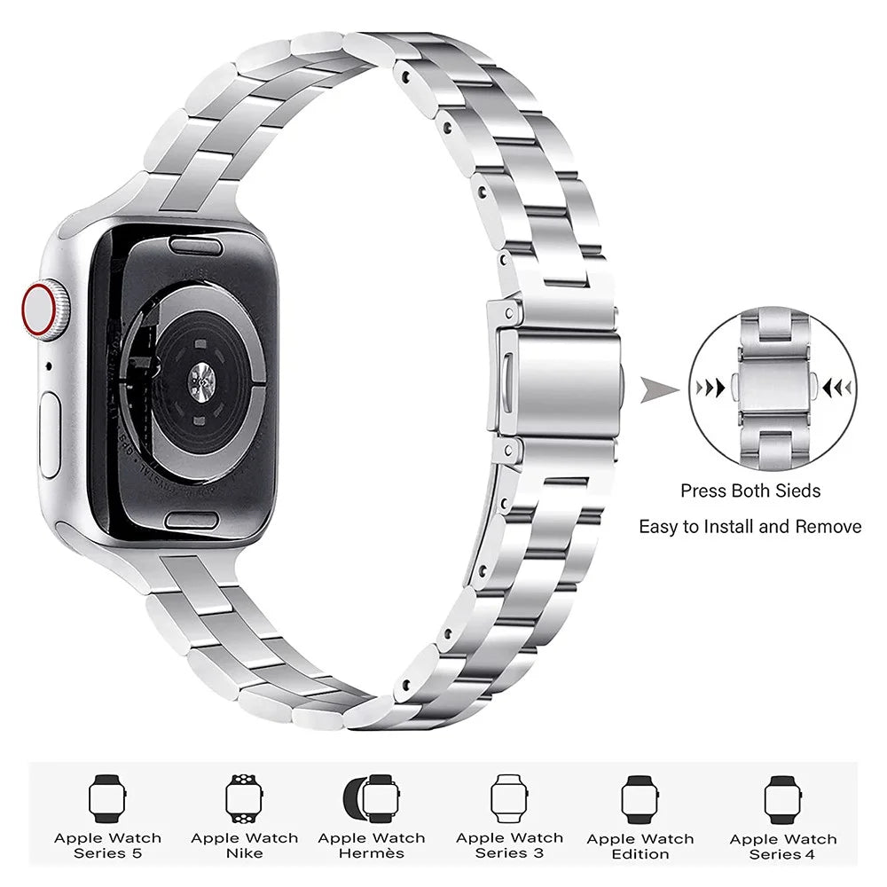 Steel Metal Smart Watch Band Wrist Strap Replacement for Apple Watch Series 11 10 42mm / 9 8 7 41mm / SE3 SE2 SE 6 5 4 40mm / 3 2 1 38mm -Silver - 3