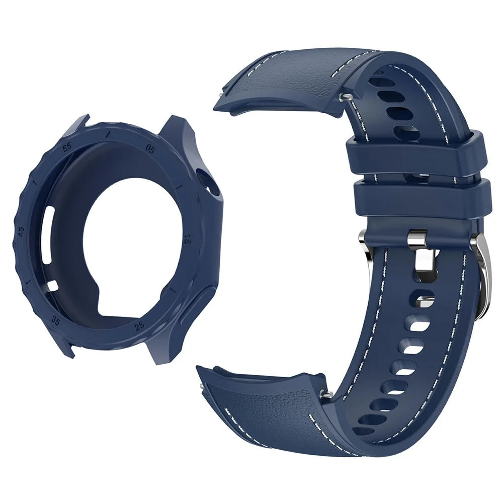 For Oppo Watch X2 Smartwatch Band Stitched Line Design Adjustable Silicone Strap + Watch Case - Midnight Blue - 2