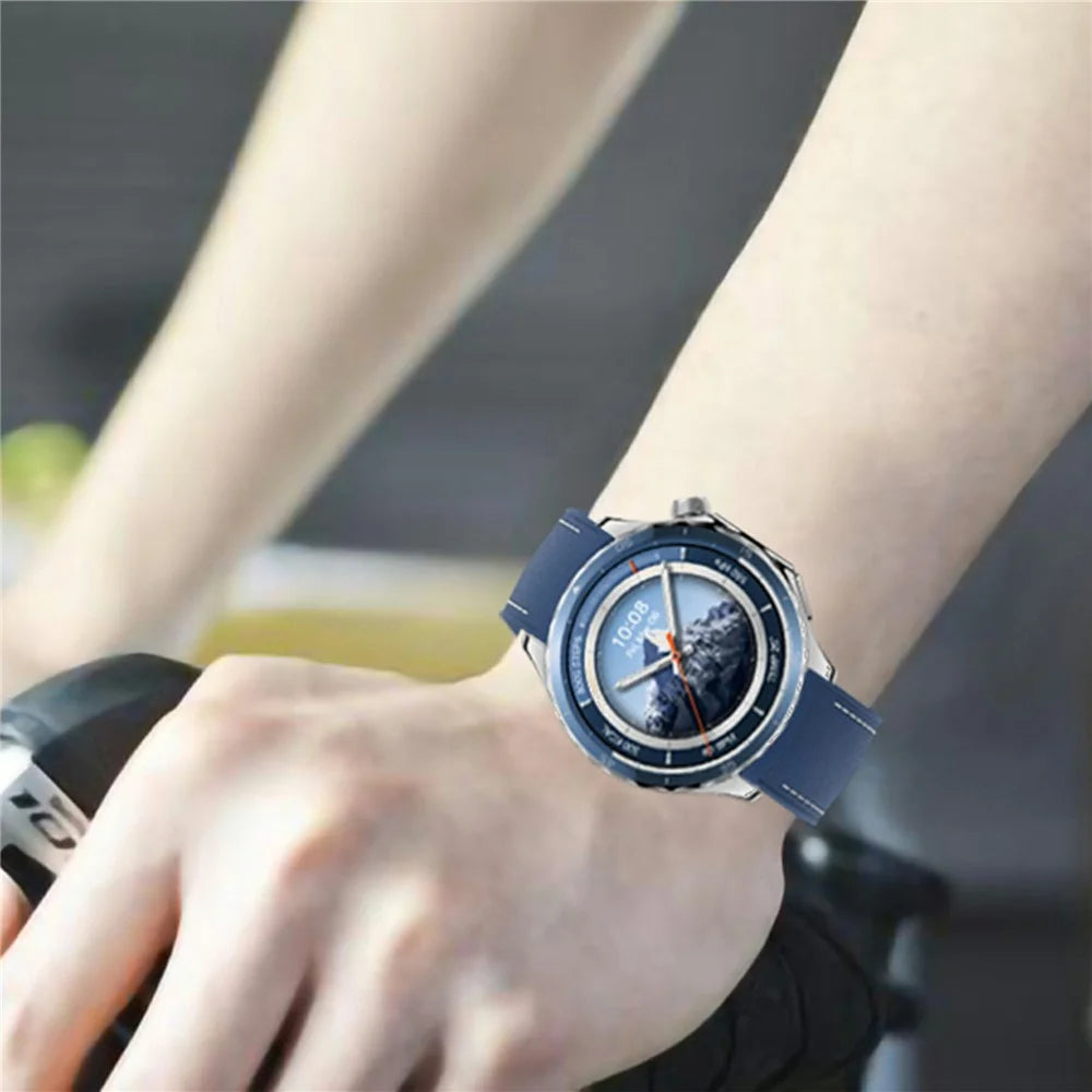 For Oppo Watch X2 Smartwatch Band Stitched Line Design Adjustable Silicone Strap + Watch Case - Midnight Blue - 6