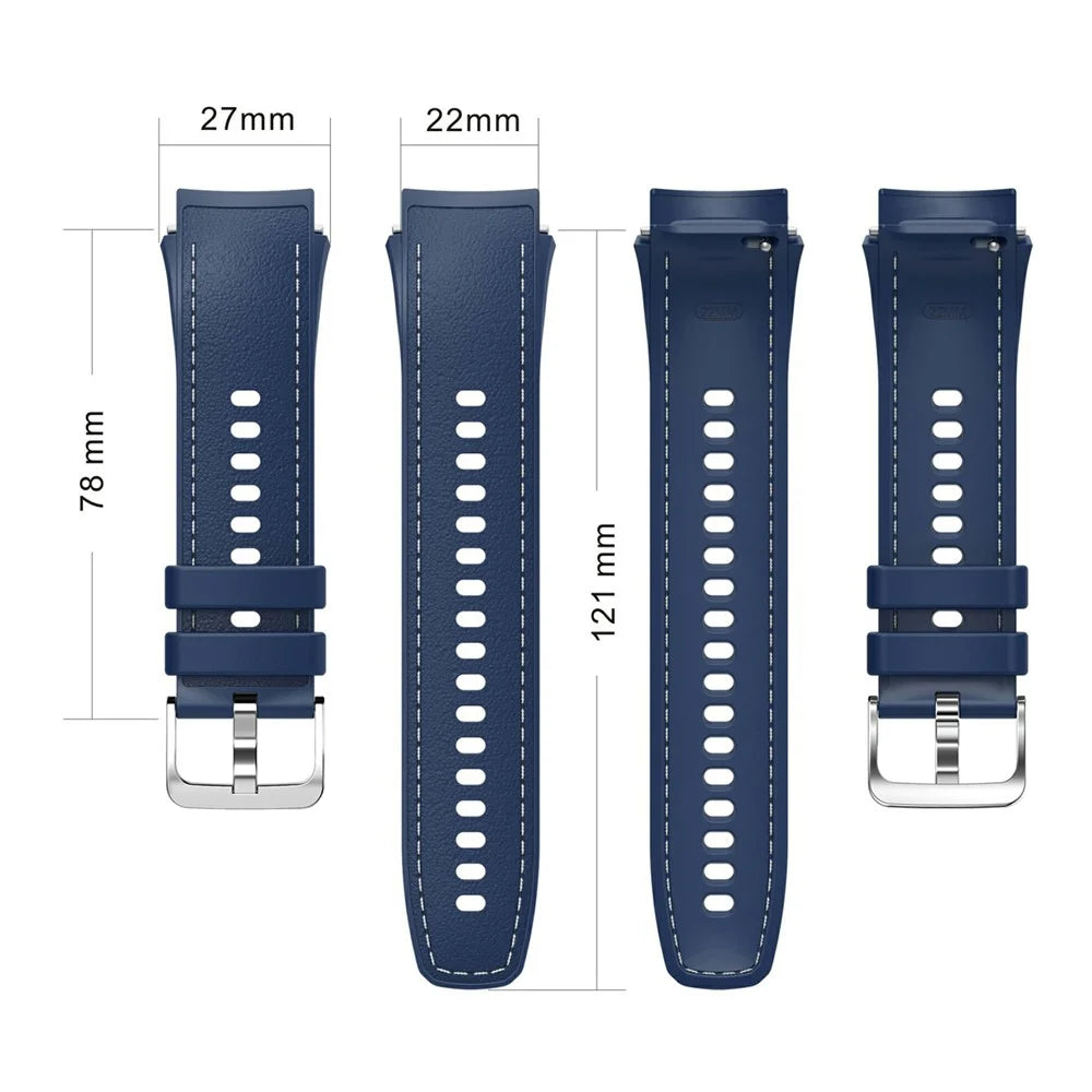 For Oppo Watch X2 Smartwatch Band Stitched Line Design Adjustable Silicone Strap + Watch Case - Midnight Blue - 7