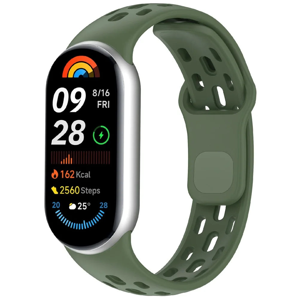 Watch Band for Xiaomi Smart Band 10 / 9 / 8 Holes Design Adjustable TPU Strap - Dark Green - 2