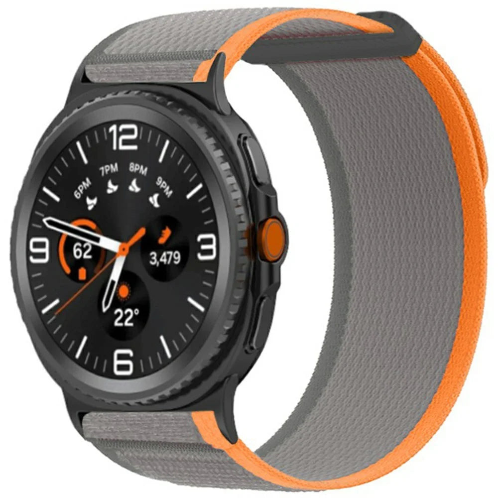 Nylon Watch Strap For Samsung Galaxy Watch8 44mm / 40mm / Watch8 Classic 46mm Loop Fastener Wrist Band with Metal Connectors - Orange / Grey - 2