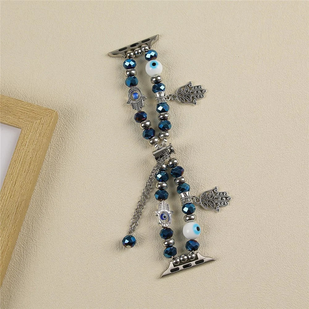 Watch Strap for Apple Watch Series 11 10 42mm / 9 8 7 41mm / SE3 SE2 SE 6 5 4 40mm / 3 2 1 38mm Evil Eye Beaded Bracelet Wrist Band - Blue - 4