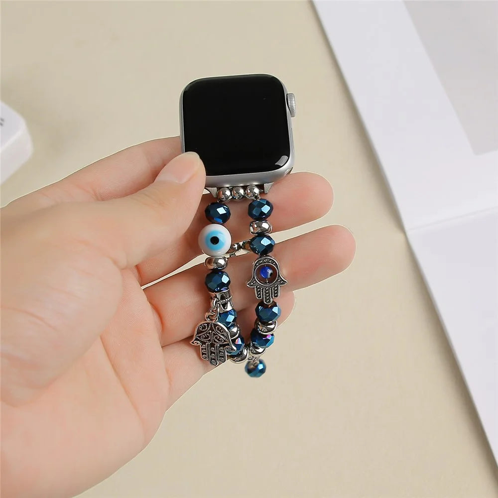 Watch Strap for Apple Watch Series 11 10 42mm / 9 8 7 41mm / SE3 SE2 SE 6 5 4 40mm / 3 2 1 38mm Evil Eye Beaded Bracelet Wrist Band - Blue - 7