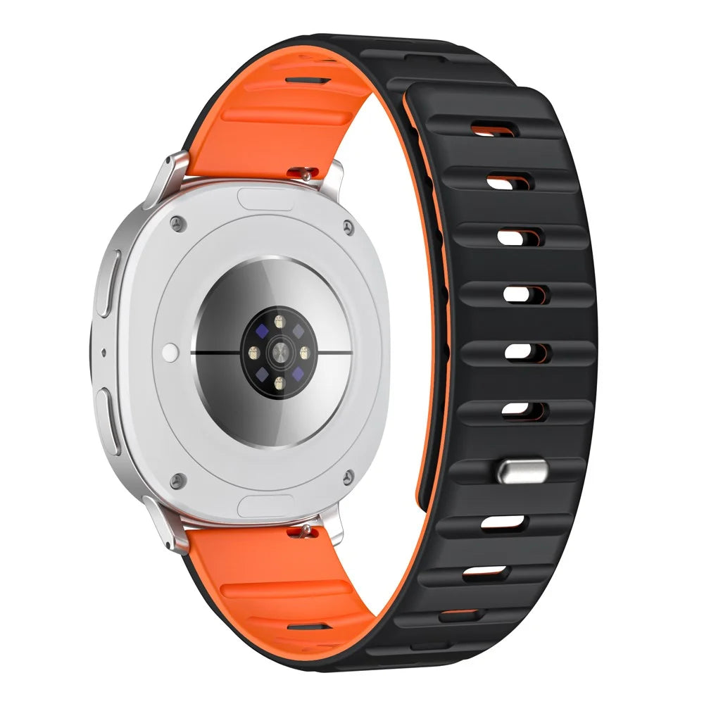 Magnetic Band for Samsung Galaxy Watch8 Classic 46mm / Watch8 44mm / 40mm Silicone Breathable Watch Strap - Black+Orange - 1