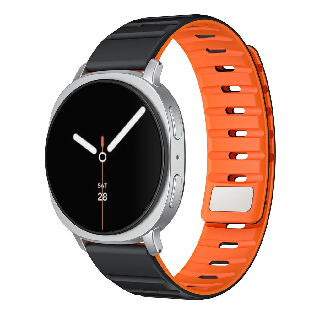 Magnetic Band for Samsung Galaxy Watch8 Classic 46mm / Watch8 44mm / 40mm Silicone Breathable Watch Strap - Black+Orange - 3