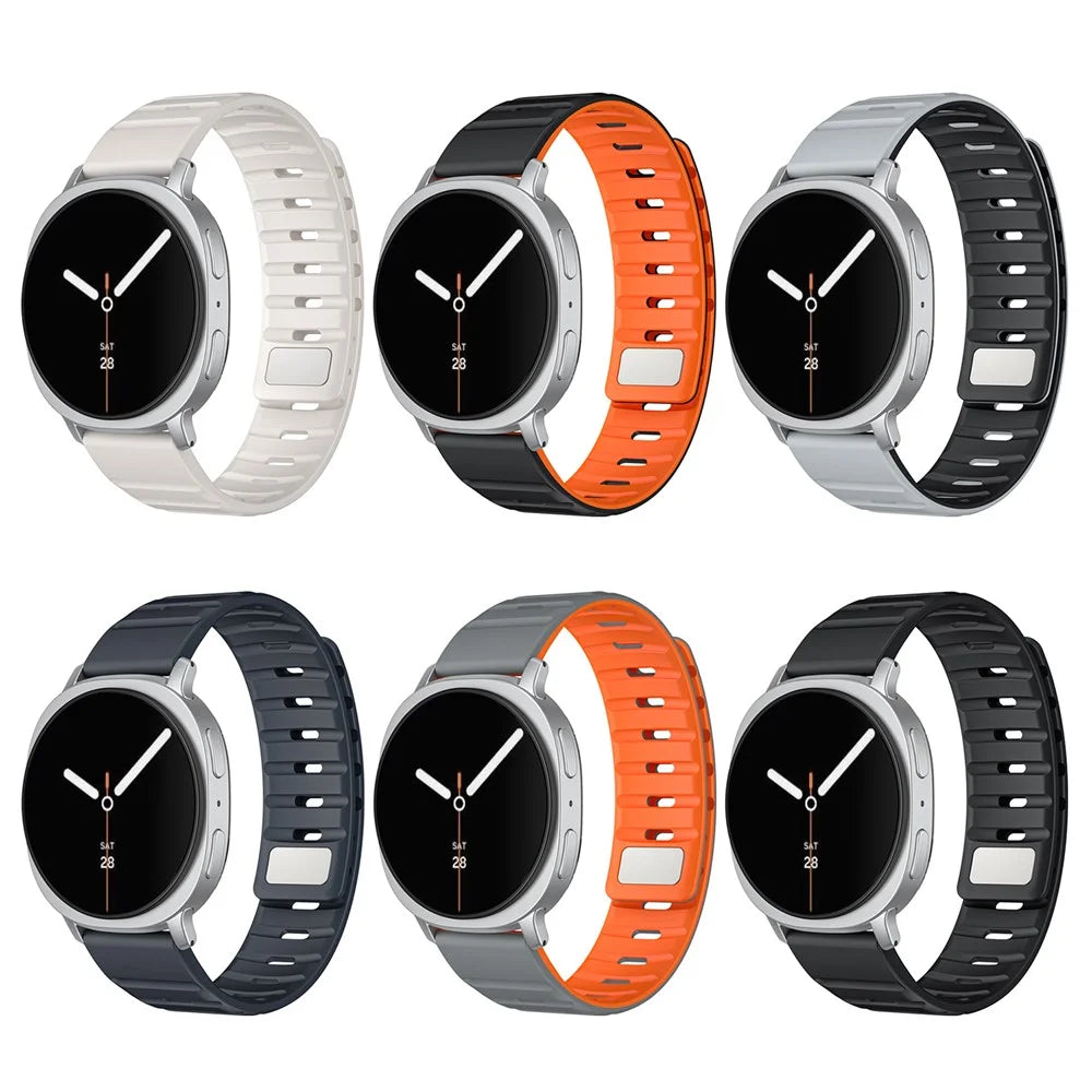 Magnetic Band for Samsung Galaxy Watch8 Classic 46mm / Watch8 44mm / 40mm Silicone Breathable Watch Strap - Black+Orange - 4