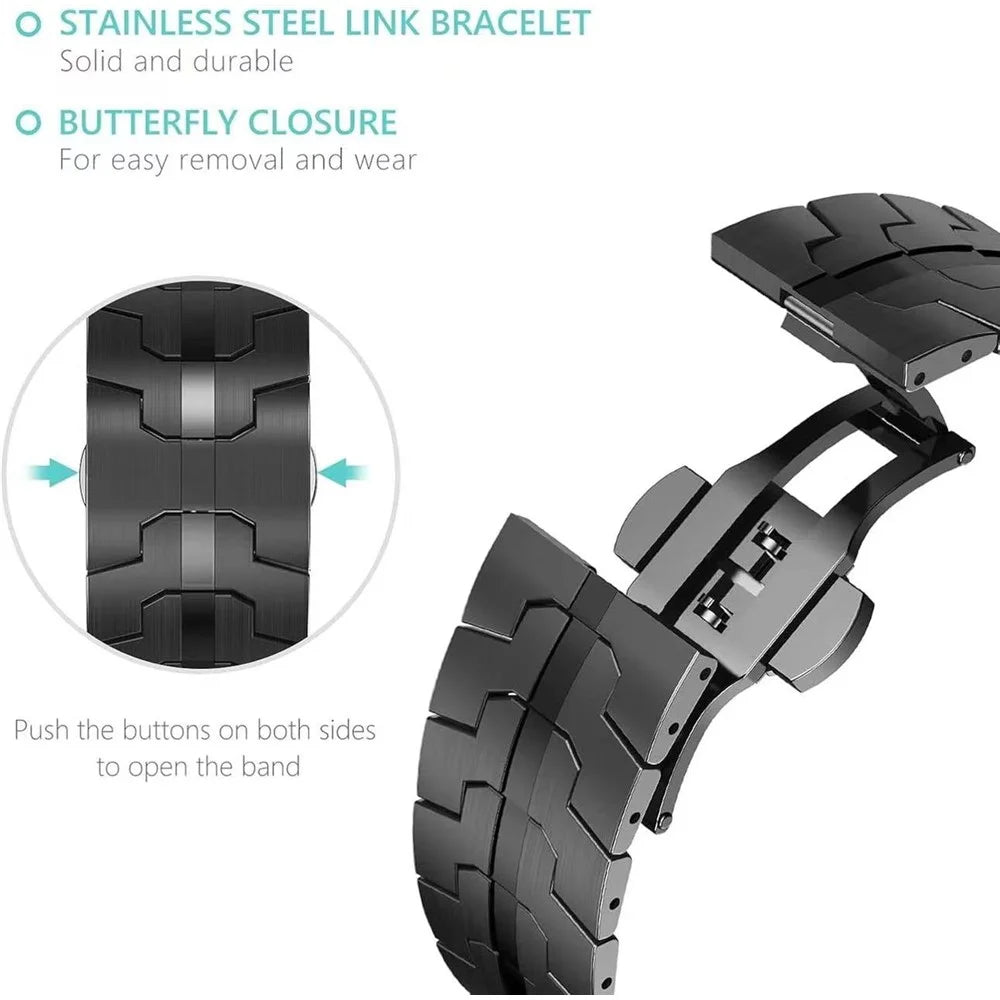 Watch Band For Samsung Galaxy Watch8 Classic 46mm / Watch8 44mm / 40mm Split Butterfly Clasp Stainless Steel Strap - Black - 3