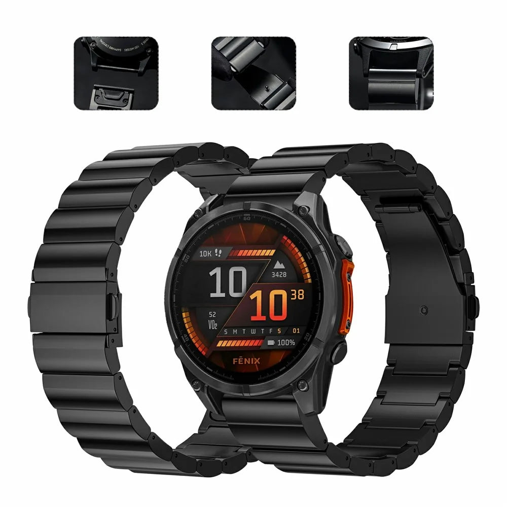 For Garmin Fenix 8 47mm / E 47mm Titanium Alloy Watch Strap 22mm 1-Bead Quick Release Wrist Band - 3