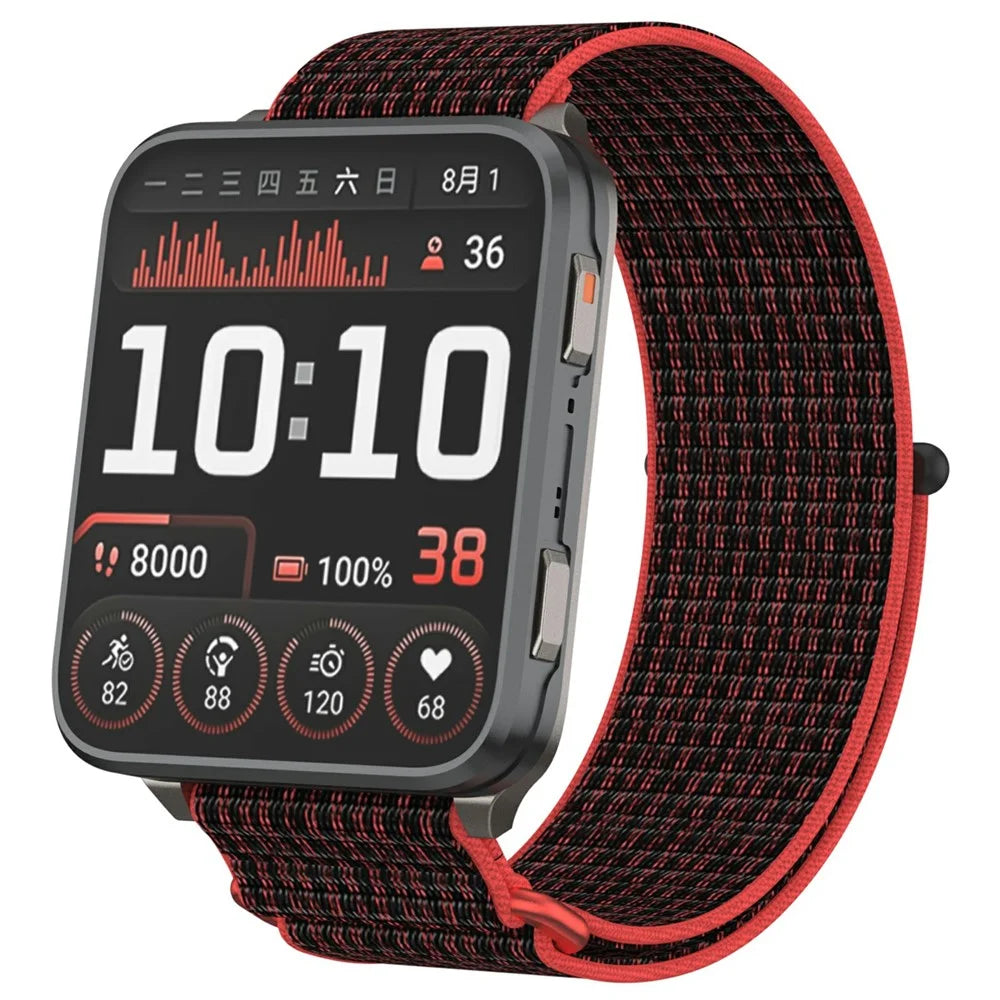 For Garmin Venu X1 Wrist Strap Magic Tape Nylon Loop Watch Band with Metal Ring - Red / Black - 2