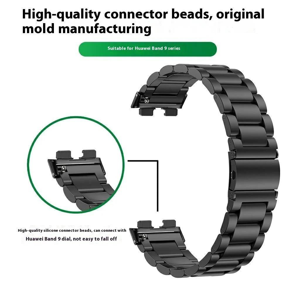Watch Band for Huawei Band 10 / 9 / 8 Titanium Alloy 3-Bead Wrist Strap - Black - 5