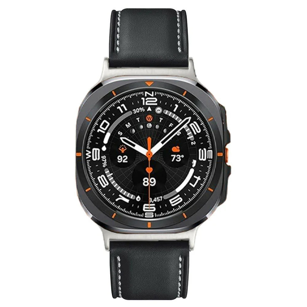 For Samsung Galaxy Watch Ultra (2025) 47mm / Ultra 47mm Band Genuine Cow Leather Stitching Line Watch Strap - Black - 2