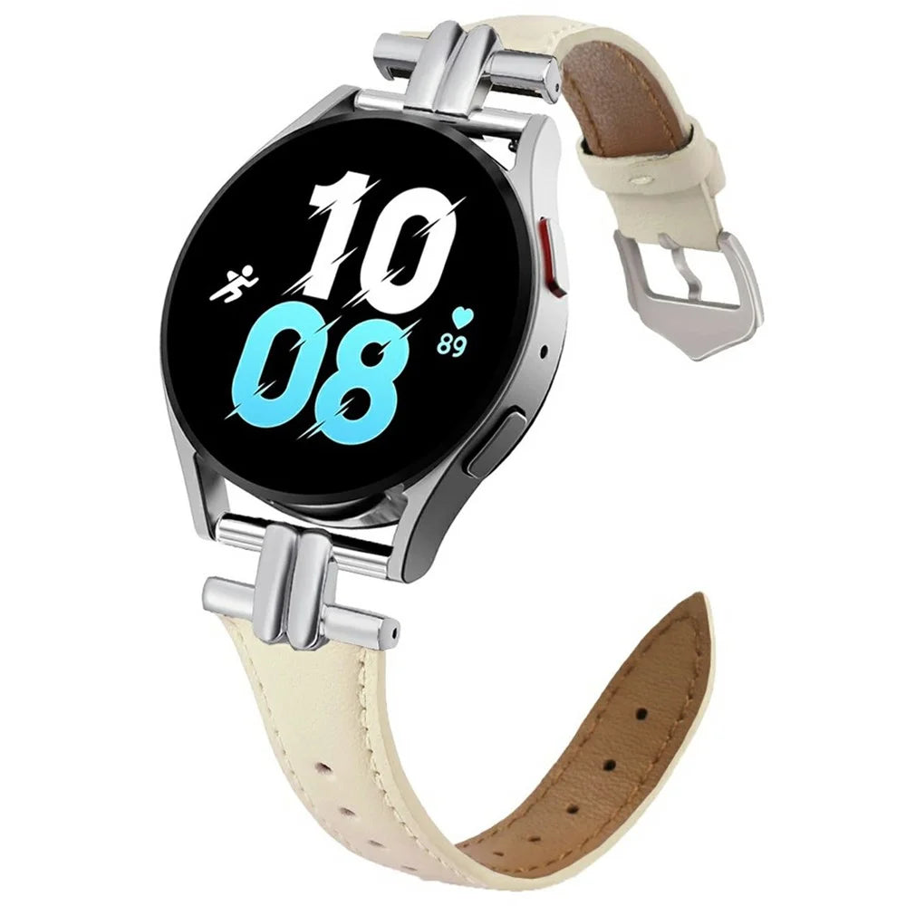 Watch Band For Samsung Galaxy Watch7 40mm 44mm / Watch6 Classic 43mm 47mm , 20mm Genuine Cow Leather Strap with H-shape Connector - Beige - 2