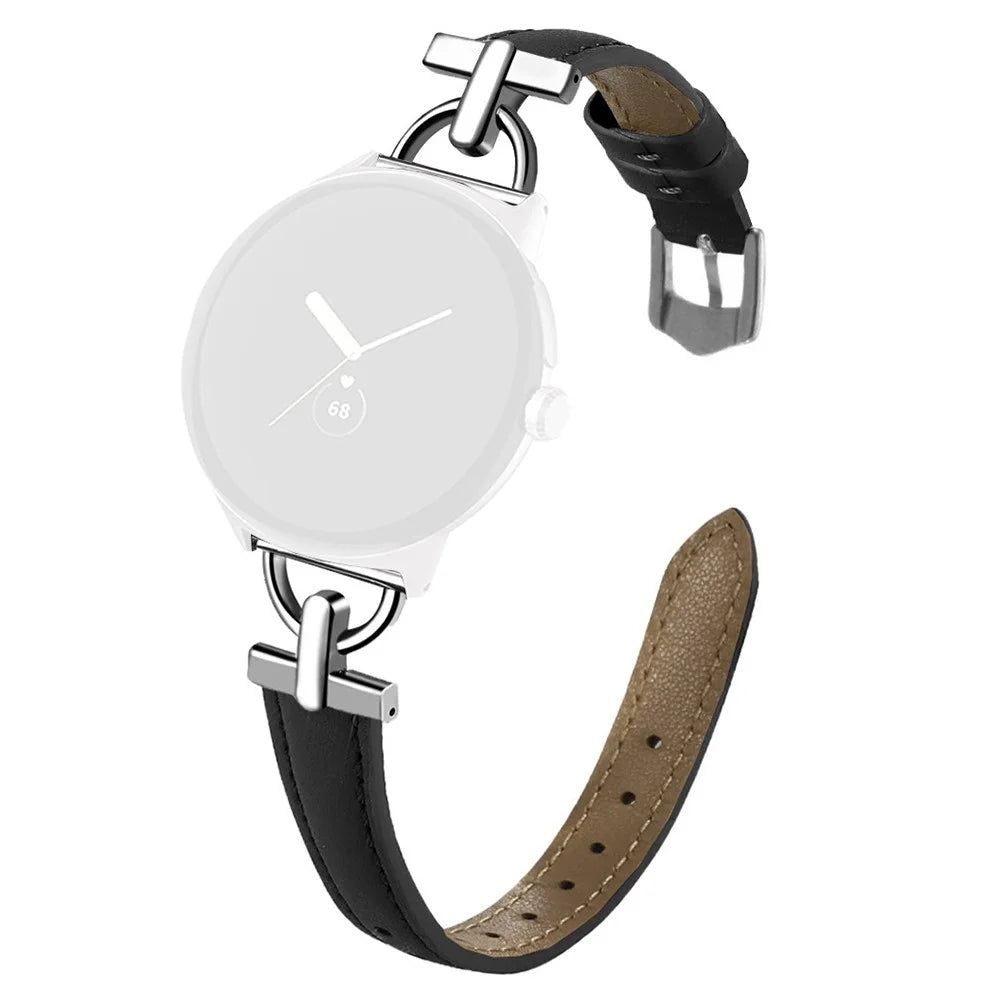Genuine Cow Leather Watch Band for Google Pixel Watch 4 41mm / Watch 3 41mm / Watch 2 / Watch Wrist Strap with D Ring Connector - Black - 1