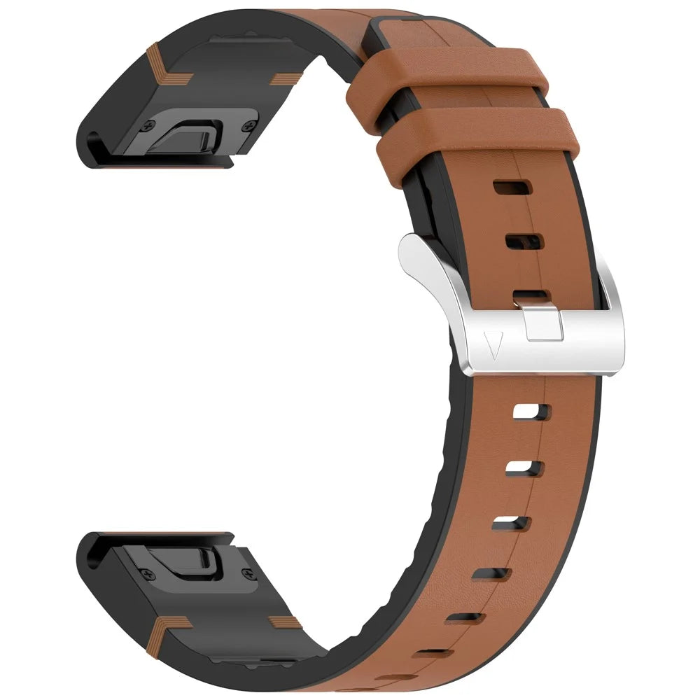 20mm Replacement Strap for Garmin Fenix 8S / 6S / 5S / 6S Pro / 5S Plus Leather Covered Silicone Watch Band - Brown - 2