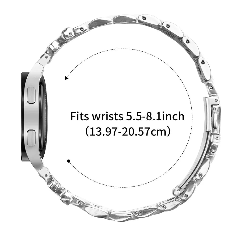 Watch Band with Connector For Samsung Galaxy Watch7 44mm / 40mm 7-Bead Rhinestone Crown Stainless Steel Strap Silver - 7
