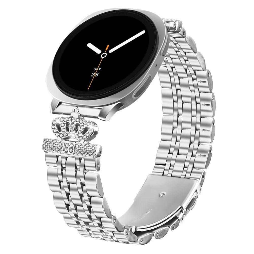 Silver Watch Band with Connector for Samsung Galaxy Watch8 44mm / 40mm / 8 Classic 46mm 7-Bead Crown Metal Strap - 2