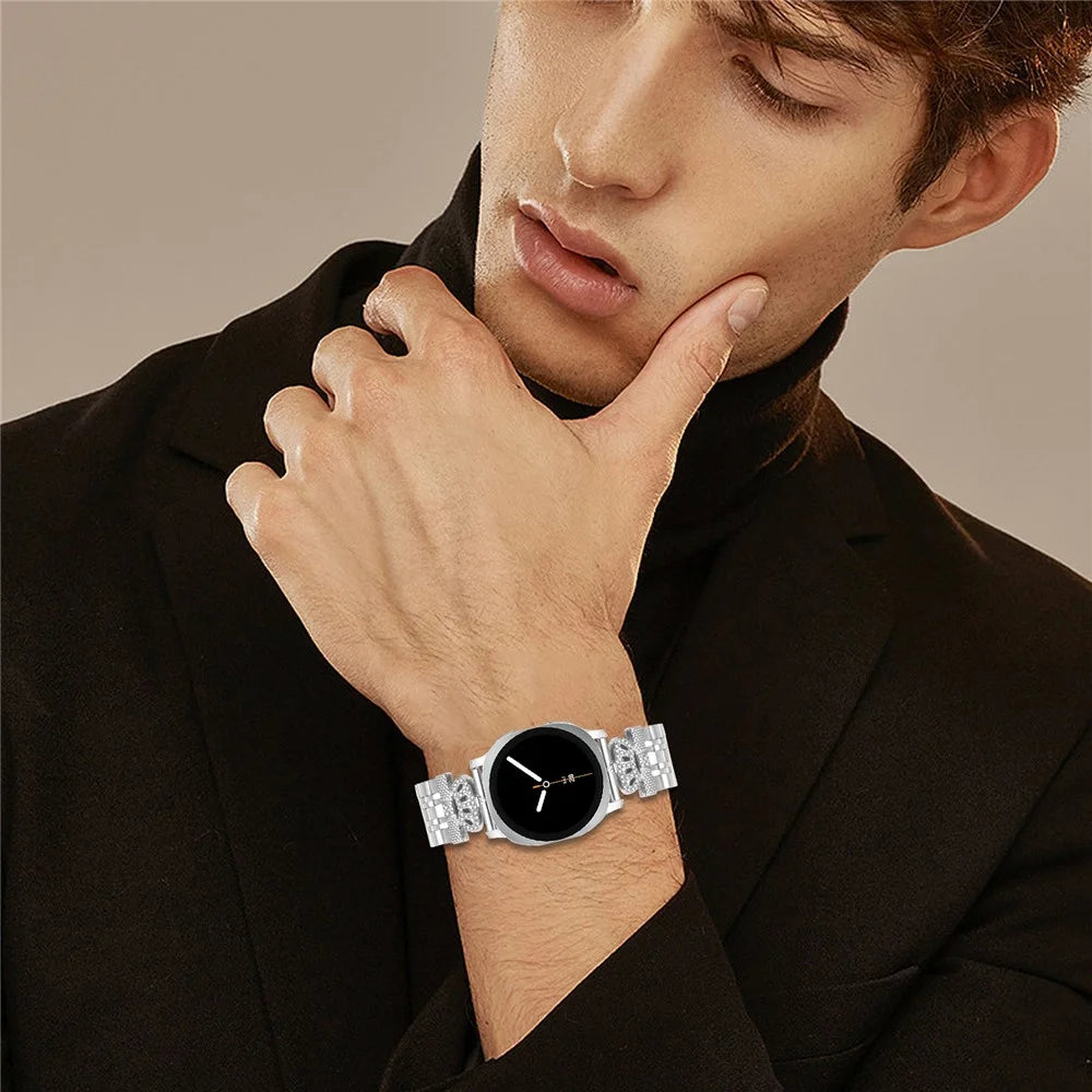Silver Watch Band with Connector for Samsung Galaxy Watch8 44mm / 40mm / 8 Classic 46mm 7-Bead Crown Metal Strap - 5