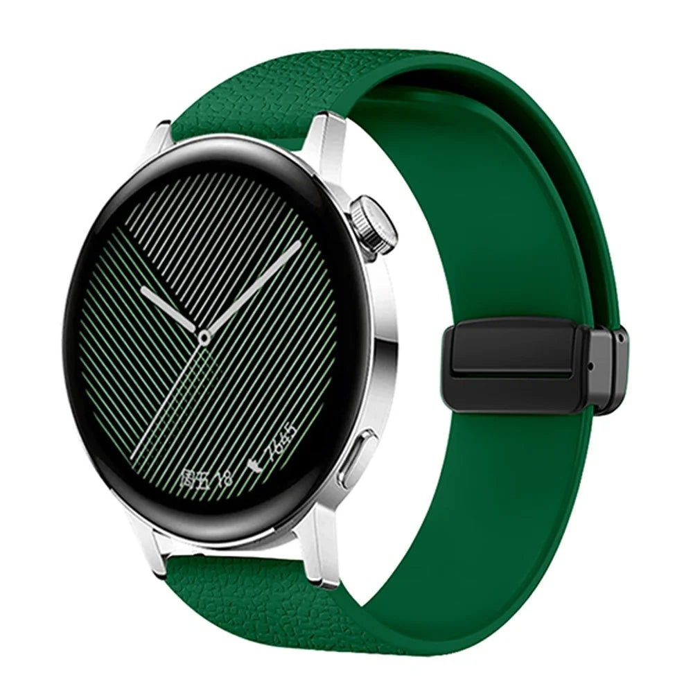 20mm Magnetic Silicone Band for Samsung Galaxy Watch7 44mm / 40mm / Watch6 Classic 47mm / 43mm Litchi Texture Folding Buckle Wrist Strap - Green - 2