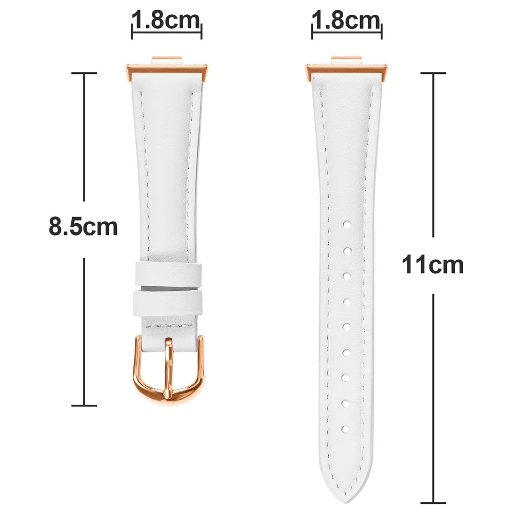 For Samsung Galaxy Fit3 Watch Band Rose Gold Buckle Slim Leather Strap - White - 6
