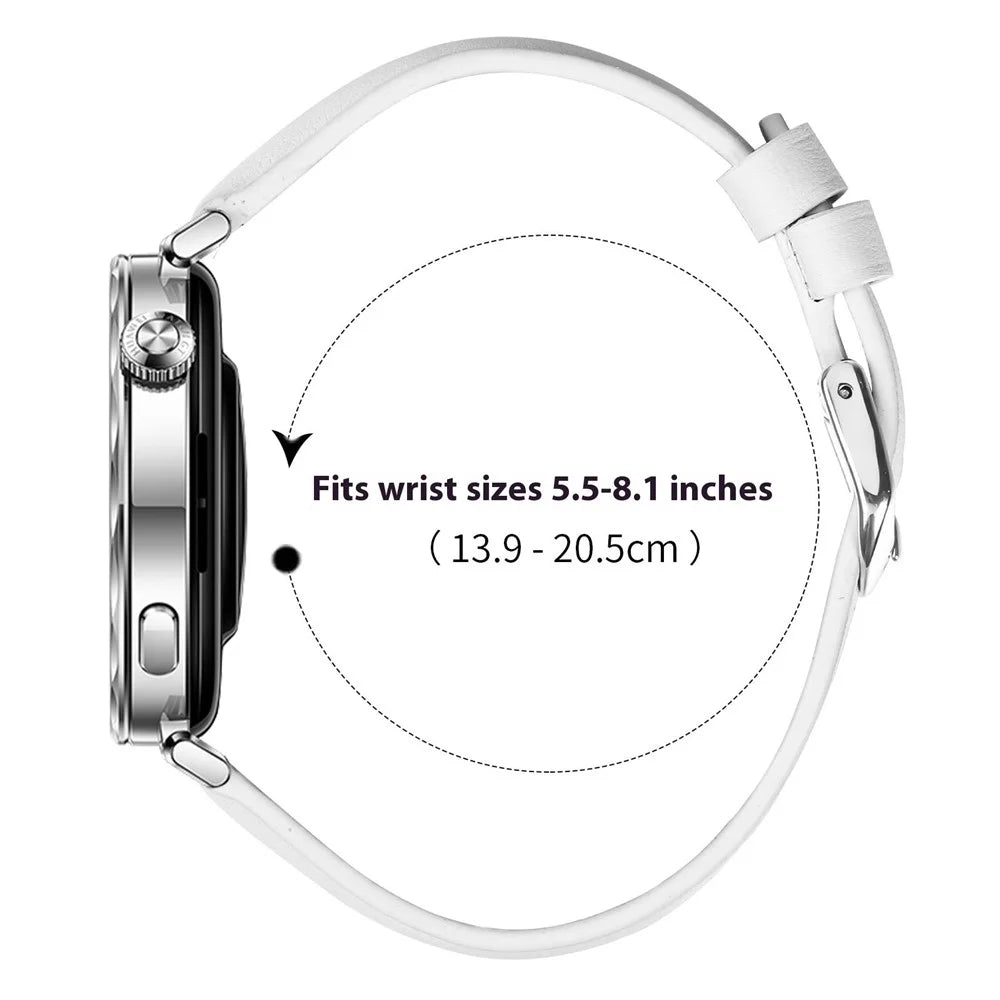 For Huawei Watch GT 5 41mm Watch Band Silver Buckle Slim Leather Strap - White - 7