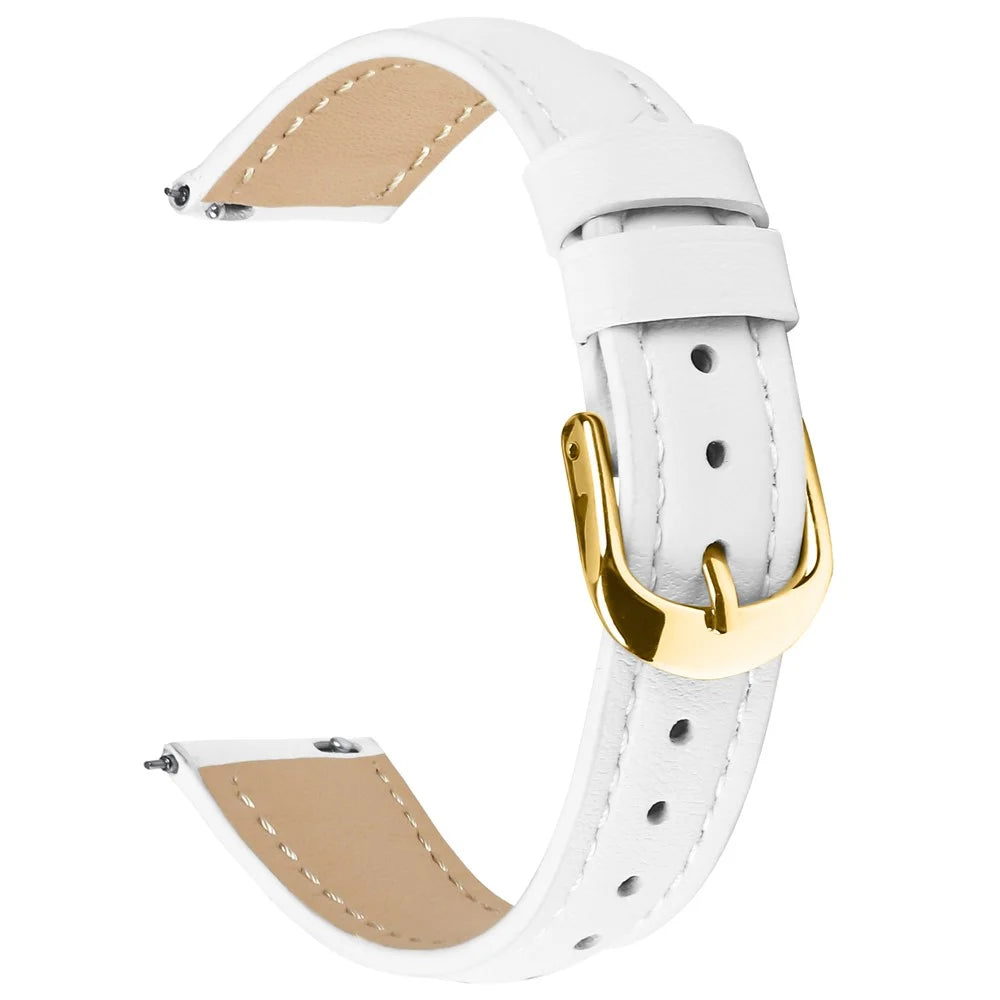 For Garmin Vivoactive 4S 40mm Watch Band Gold Buckle Slim Leather Strap - White - 1