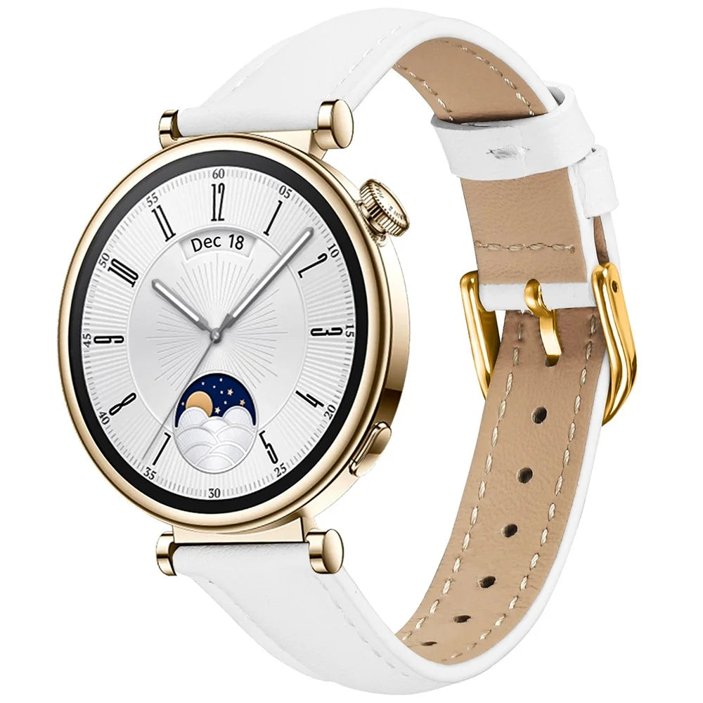 For Garmin Vivoactive 4S 40mm Watch Band Gold Buckle Slim Leather Strap - White - 2
