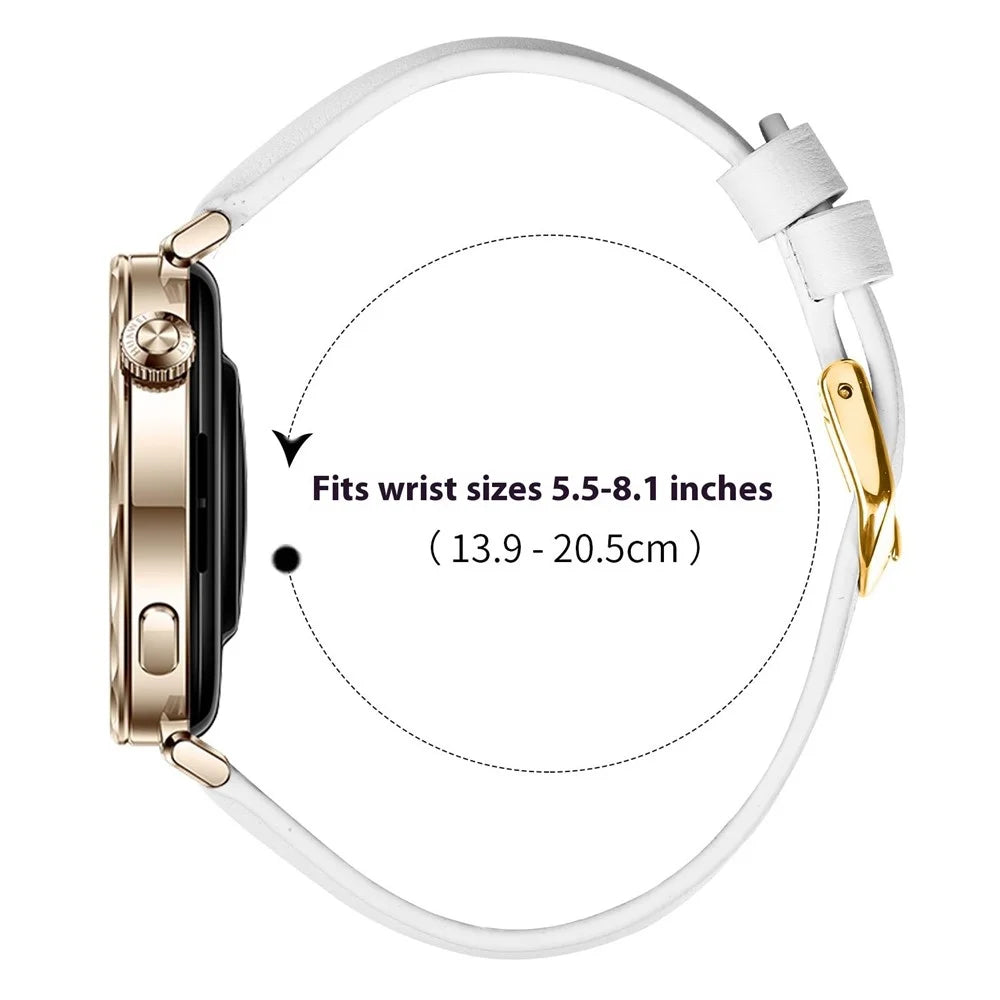 For Garmin Vivoactive 4S 40mm Watch Band Gold Buckle Slim Leather Strap - White - 7
