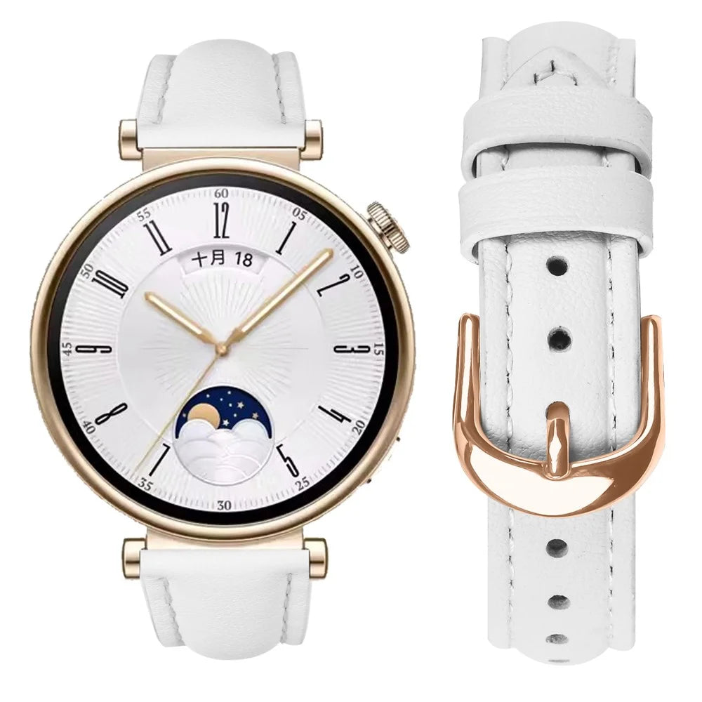 For Garmin Vivoactive 4S 40mm Watch Band Rose Gold Buckle Slim Leather Strap - White - 3
