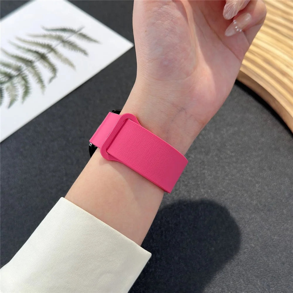 For Samsung Galaxy Watch7 44mm / 40mm Watch Band 20mm Wood Grain Loop Soft Magnetic Silicone Strap - Orange Pink - 3