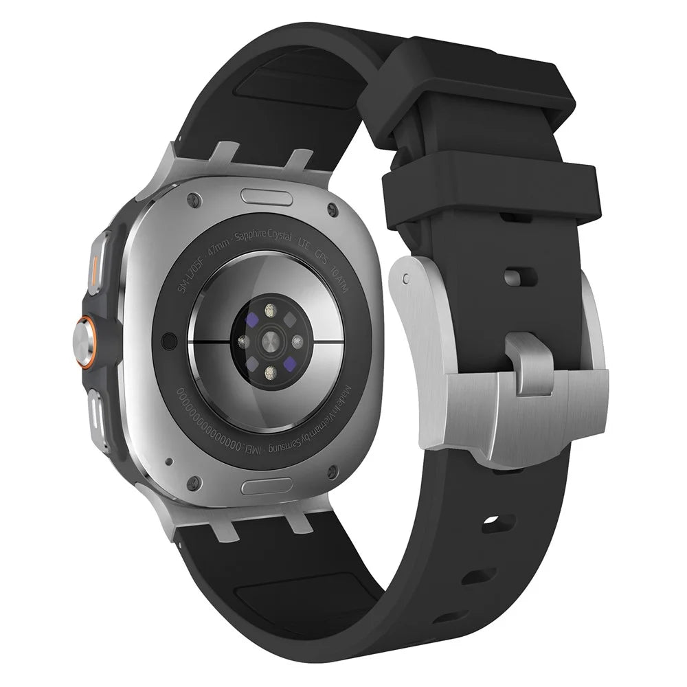 Watch Band For Samsung Galaxy Watch8 44mm / 40mm / Watch8 Classic 46mm Integrated Stainless Steel Buckle Silicone Strap - Silver / Black - 1