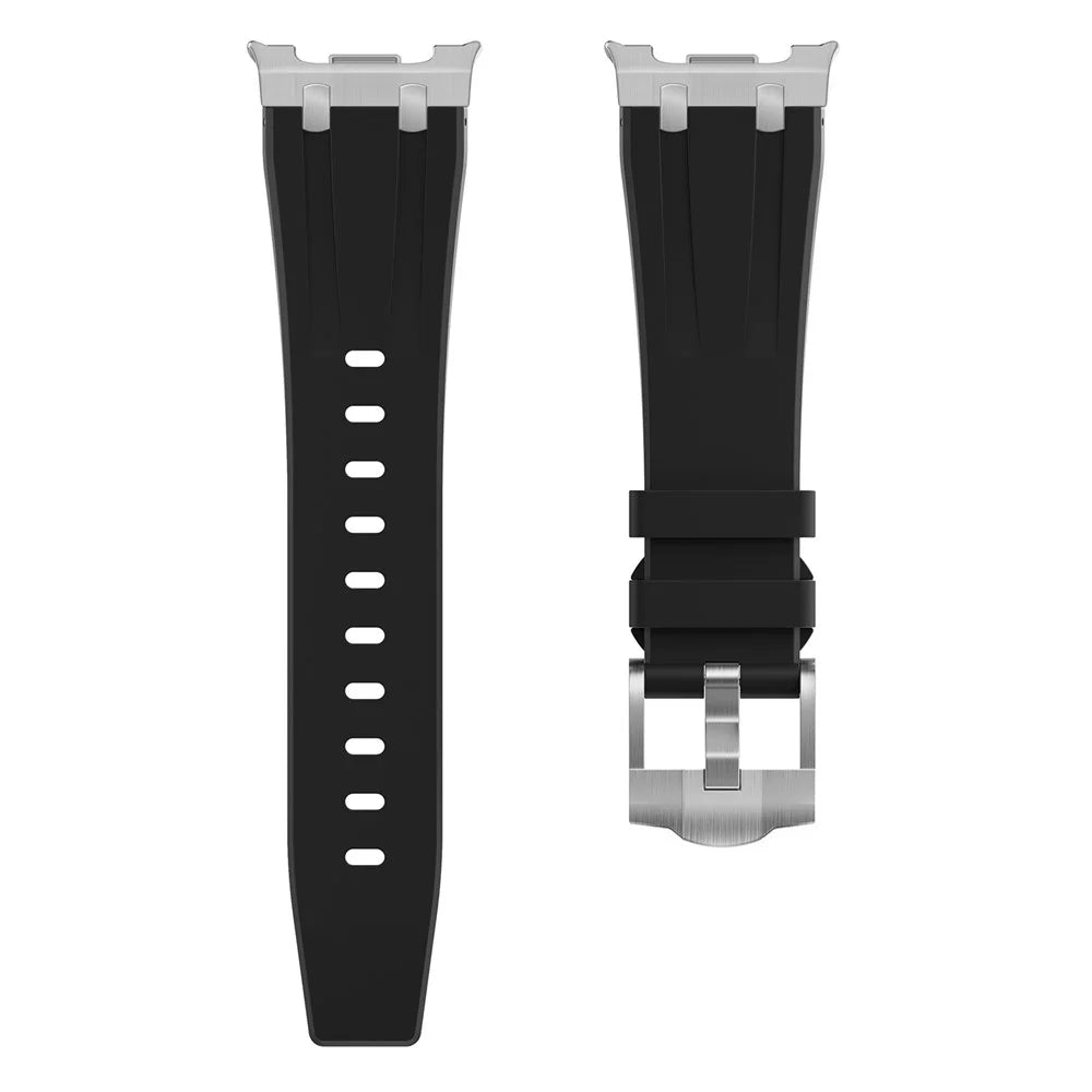 Watch Band For Samsung Galaxy Watch8 44mm / 40mm / Watch8 Classic 46mm Integrated Stainless Steel Buckle Silicone Strap - Silver / Black - 2