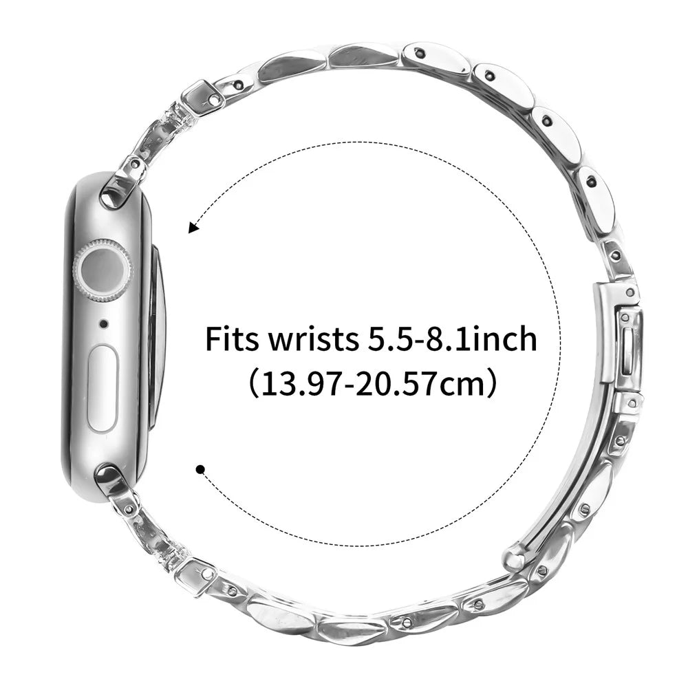 Watch Band for Apple Watch Series 11 10 42mm / 9 8 7 41mm / SE3 SE2 SE 6 5 4 40mm / 3 2 1 38mm Rhinestones Decor Silver Stainless Steel Strap - 7