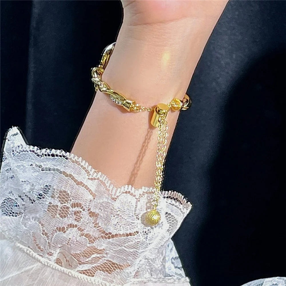 Metal Strap for Apple Watch Series 11 10 42mm / 9 8 7 41mm / SE3 SE2 SE 6 5 4 40mm / 3 2 1 38mm Drawstring Design Watch Band Rhinestone Decorated - Gold - 3